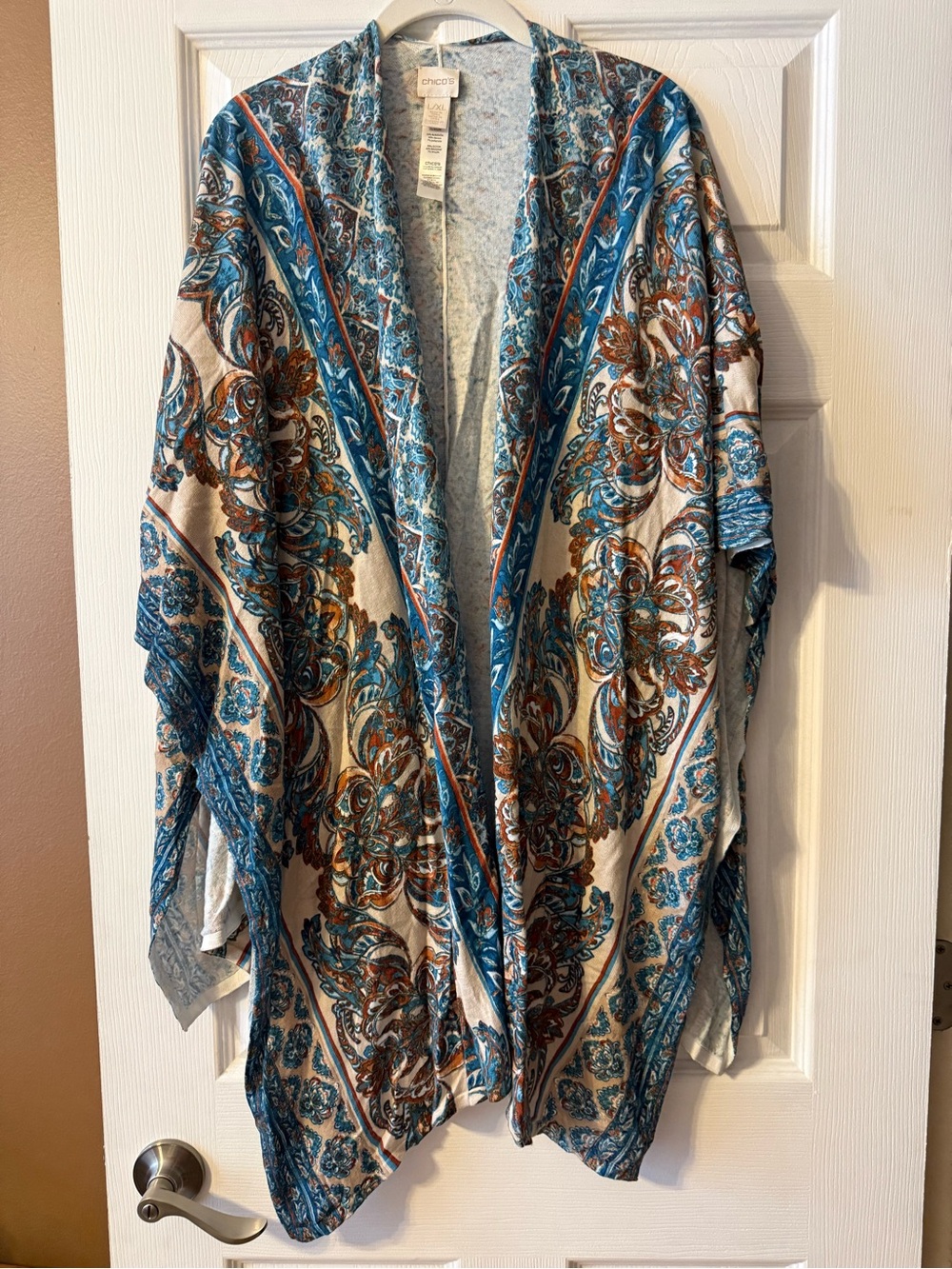 Chico's Cool Scrolls Open Front Ruana Poncho Cape L/XL